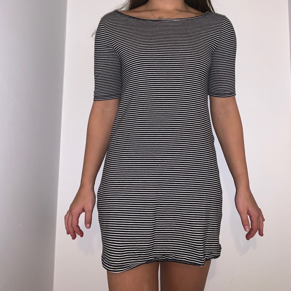 black and white striped mini dress